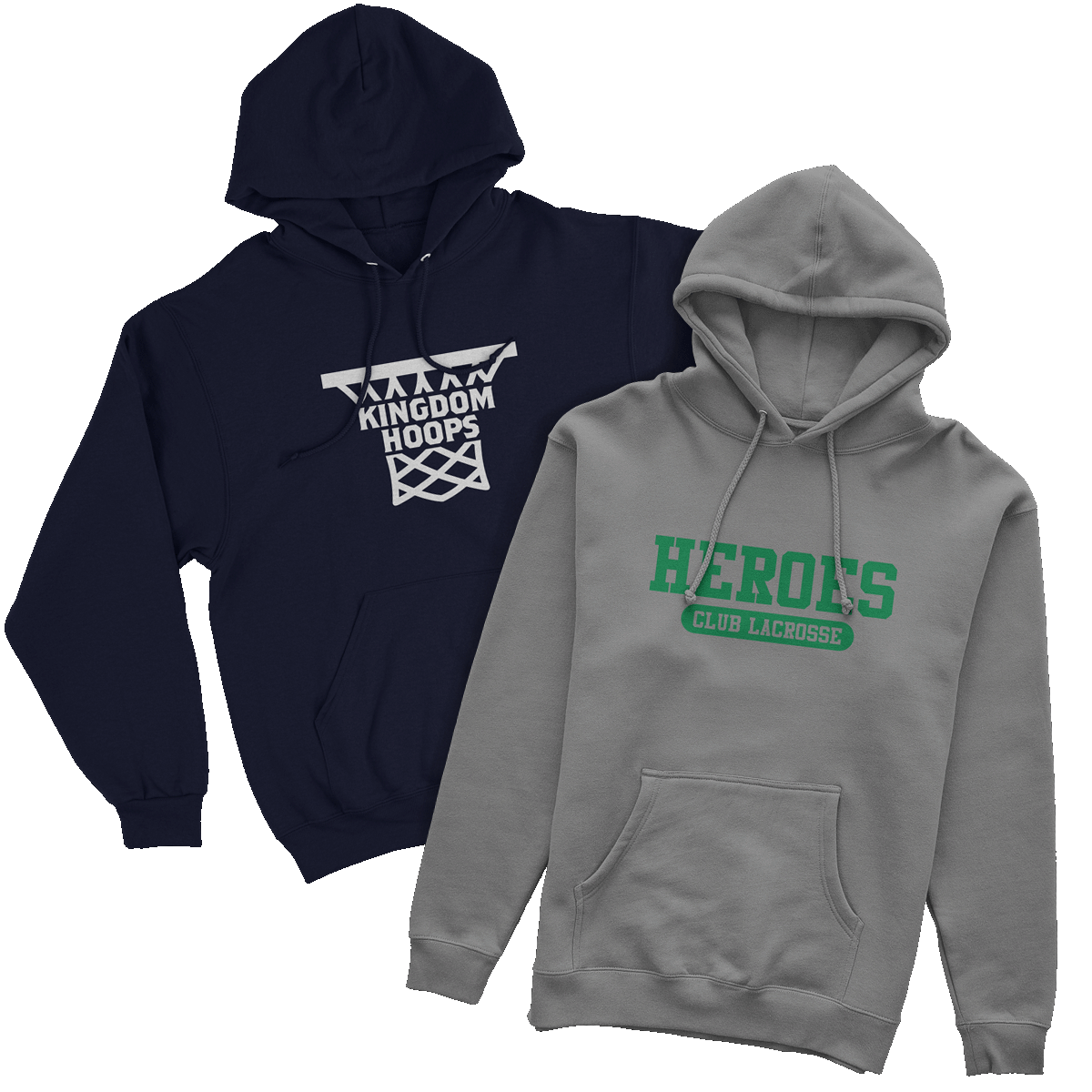 Navy and gray hoodies